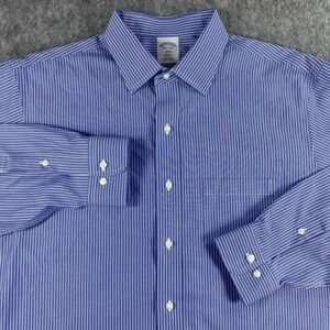 Brooks Brothers Oxford Shirt Men's 16.5 -2/3 Striped Blue Preppy Cotton No‎ Iron